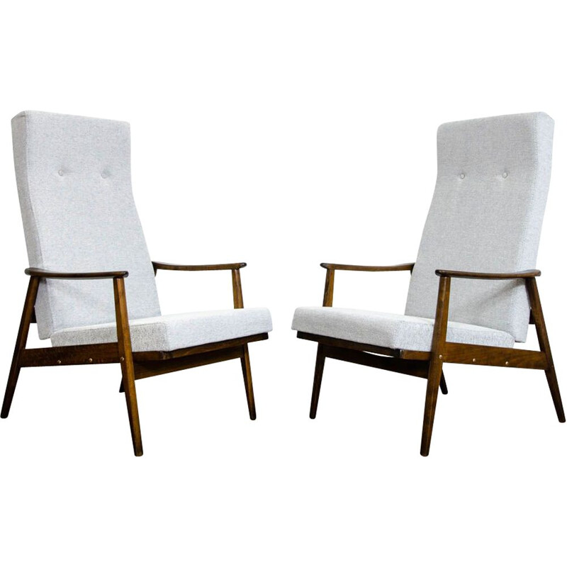 Paar Vintage Sessel mit hoher Rückenlehne neigbar von TON 1960