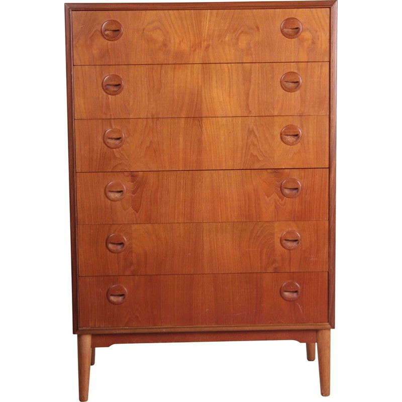 Vintage chest of drawers with 6 drawers and round handles, Denmark 1960