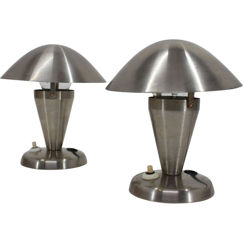 Pair of vintage chrome lamps, Czechoslovakia 1930