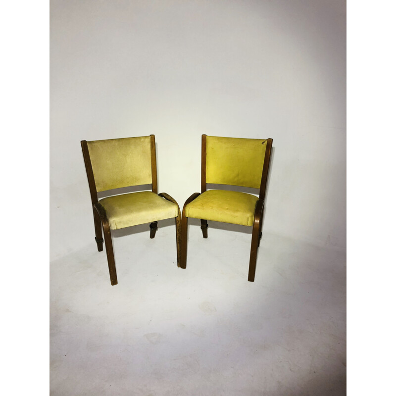 Paire de chaises vintage Bow-wood skaï jaune