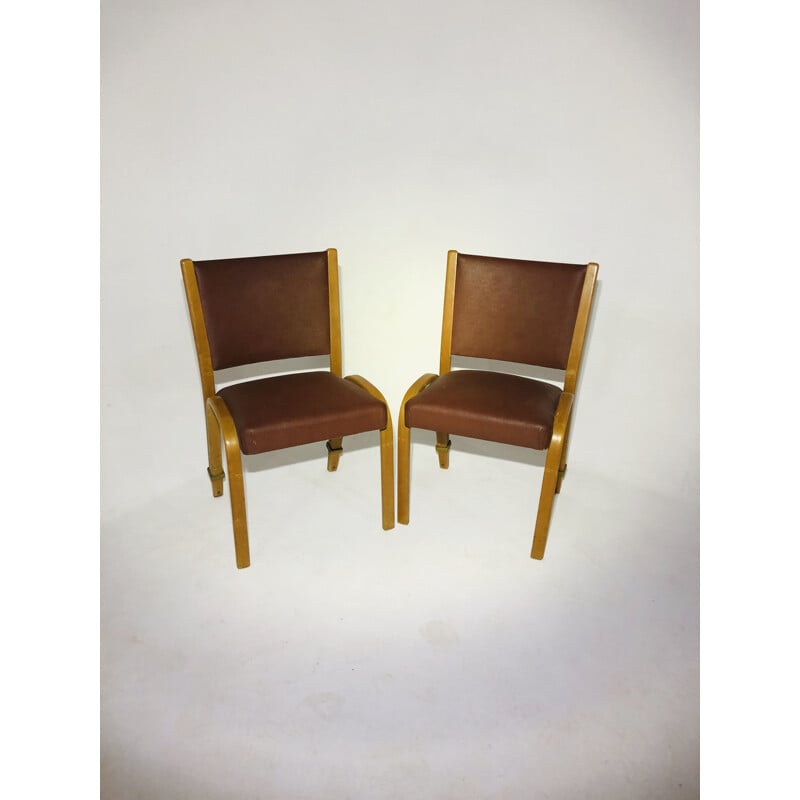 Paire de chaises vintage Bow-wood en skaï