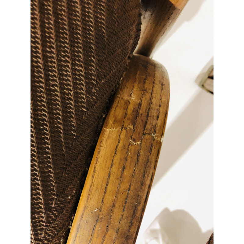 Serie de 4 chaises vintage Bow-wood en tissu marron