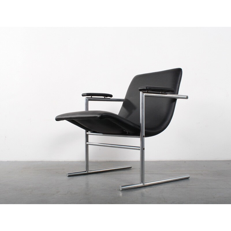 "Oslo" Novalux armchair in black leather, Rudi VERELST - 1970s