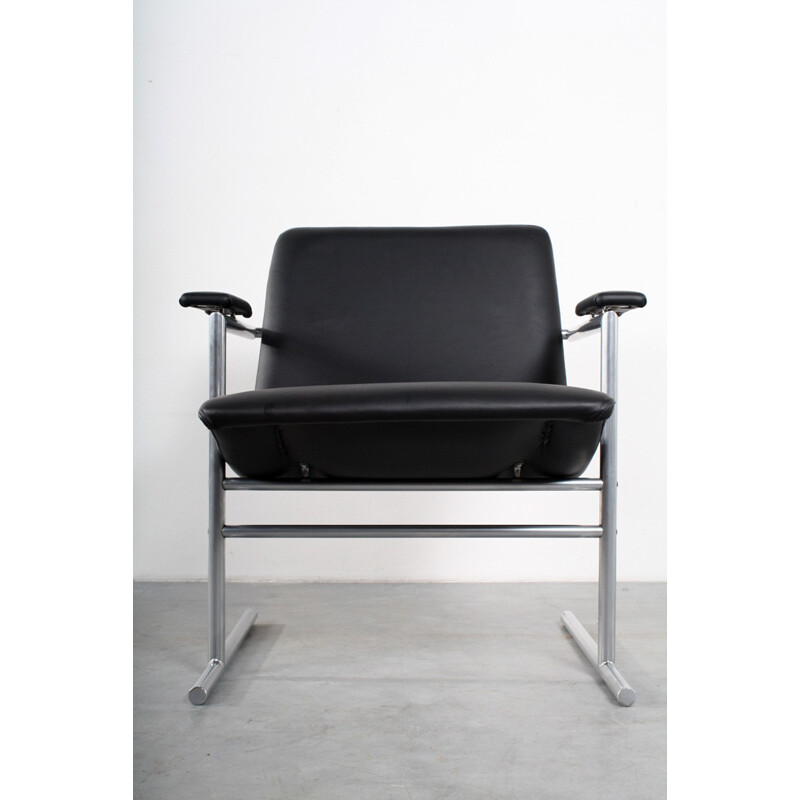 Oslo" Novalux fauteuil in zwart leer, Rudi VERELST - 1970