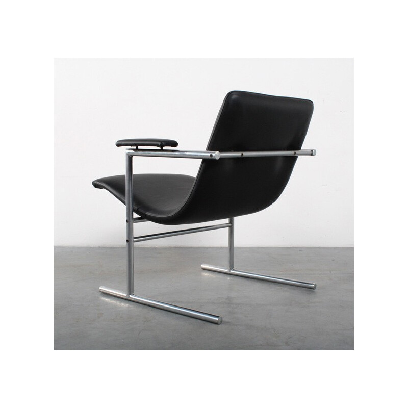 Oslo" Novalux fauteuil in zwart leer, Rudi VERELST - 1970