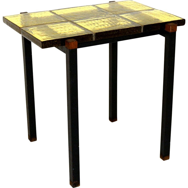 Table d'appoint en verre et en teck Suède 1960