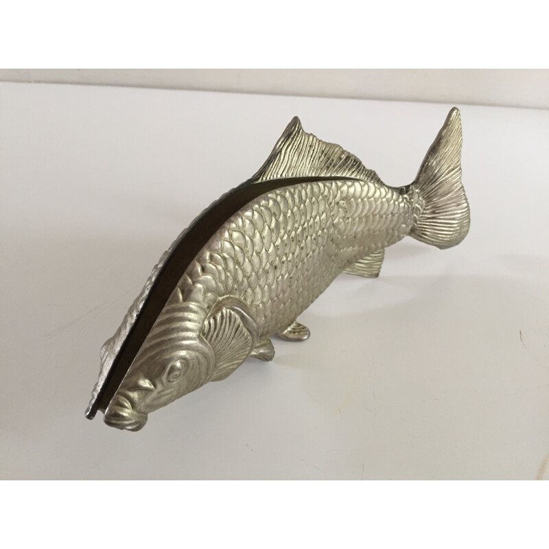 Vintage paperweight Poisson in silver plated steel 