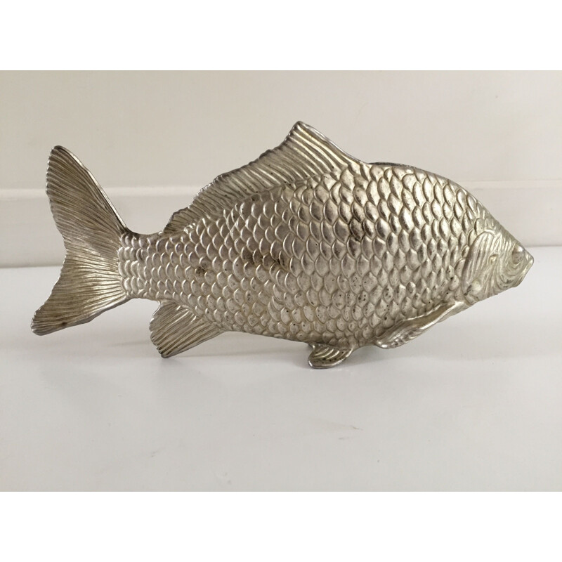 Vintage paperweight Poisson in silver plated steel 