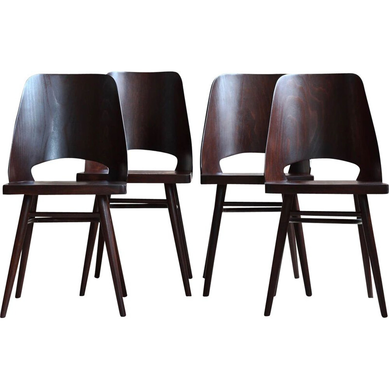 Set of 4 vintage chairs by Radomir Hofman for TON