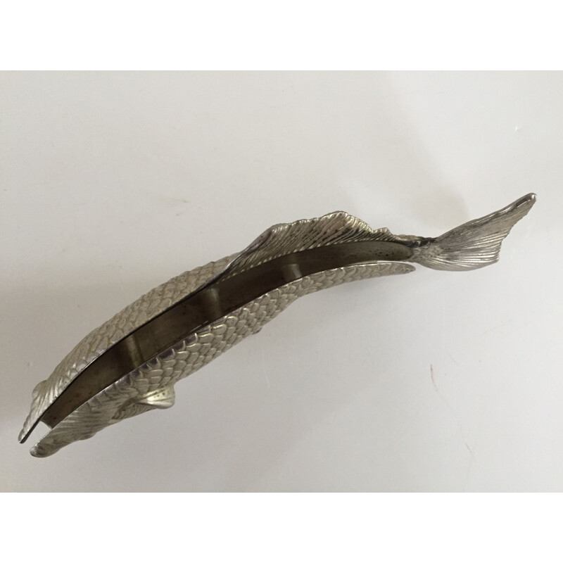 Vintage paperweight Poisson in silver plated steel 