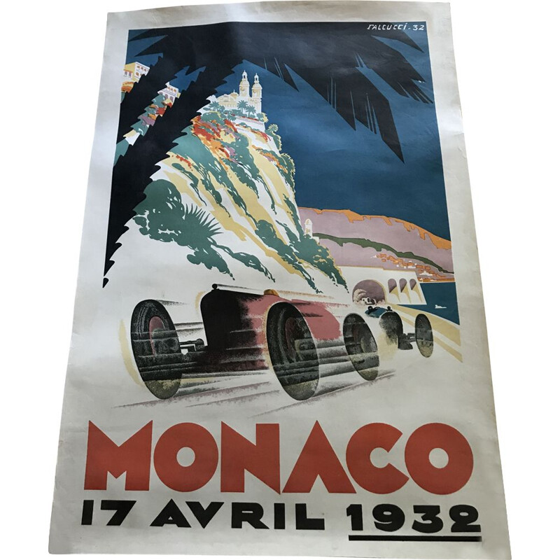 Vintage poster of the Monaco Grand Prix by Robert Falcucci, 1932