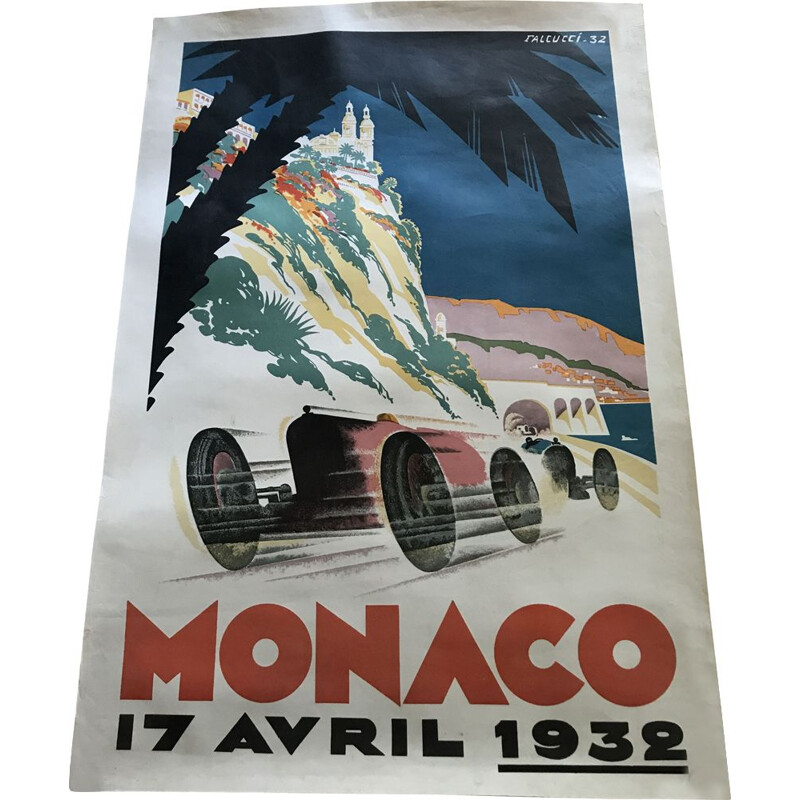 Vintage poster van de Grand Prix van Monaco door Robert Falcucci, 1932