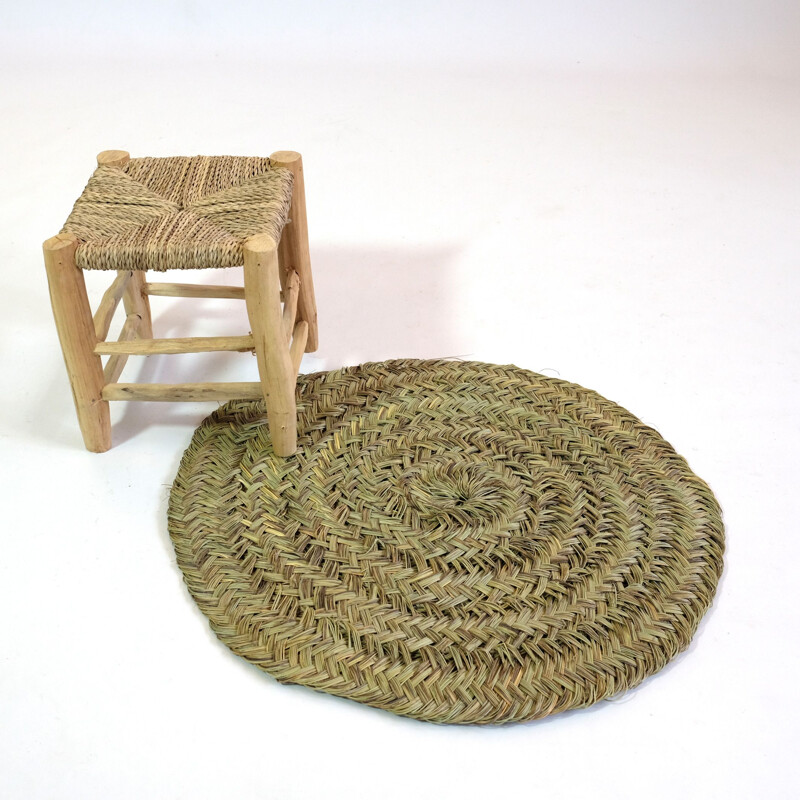Runder Vintage-Teppich aus geflochtener Naturfaser