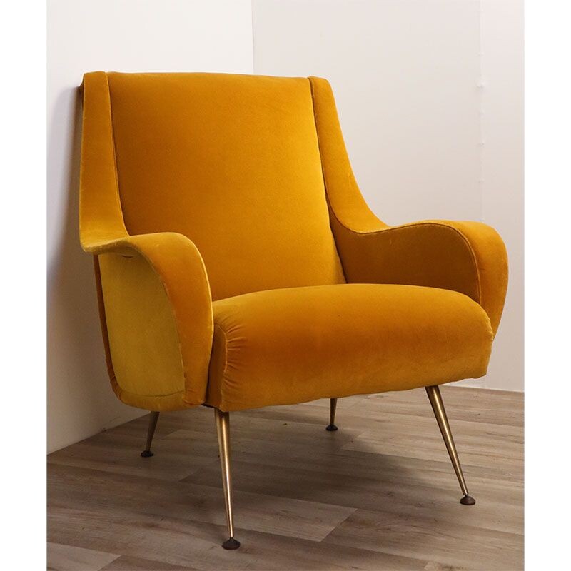 Vintage armchair in yellow velvet Italy 1960s