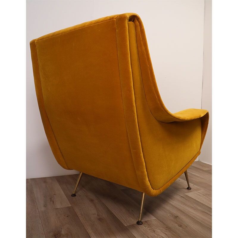 Vintage armchair in yellow velvet Italy 1960s