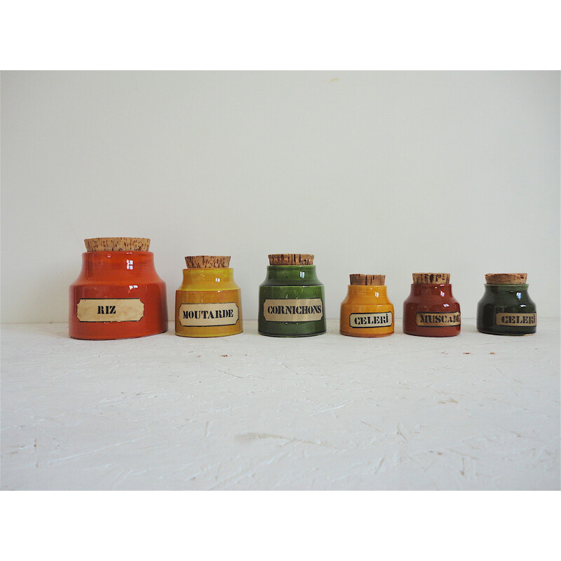 Suite de 6 pots en céramique, Mado JOLAIN - 1950