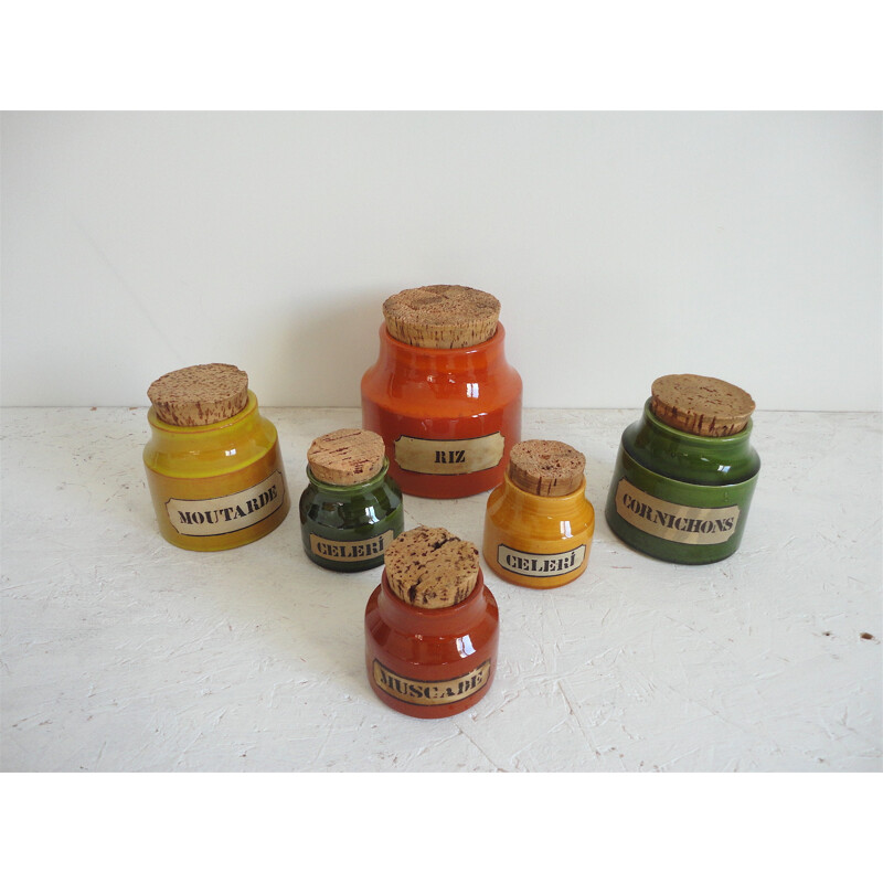 Set of 6 French ceramic pots, Mado JOLAIN - 1950s