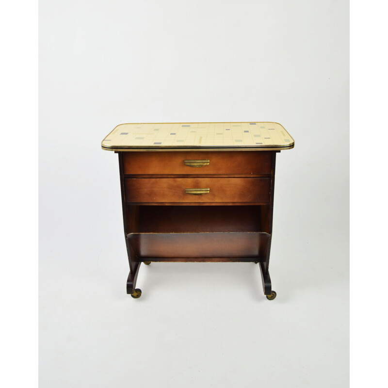 Vintage bedside table on casters 1960