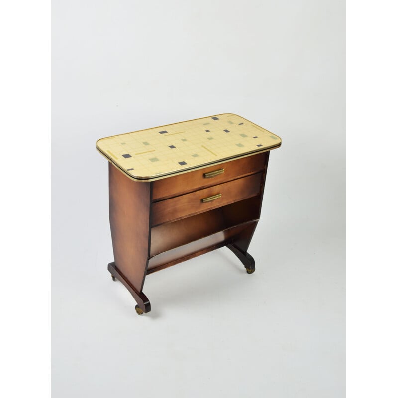 Vintage bedside table on casters 1960