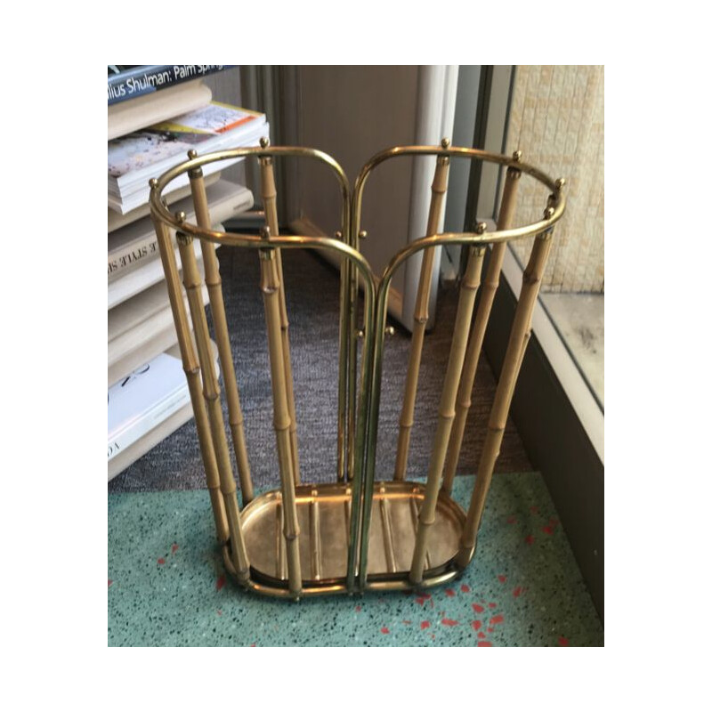 Vintage brass and bamboo umbrella stand, Italy 1950