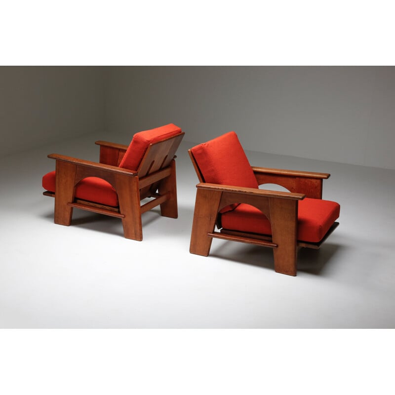 Pair of vintage oak armchairs by Bas Van Pelt