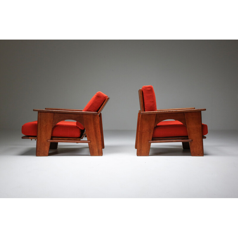 Pair of vintage oak armchairs by Bas Van Pelt