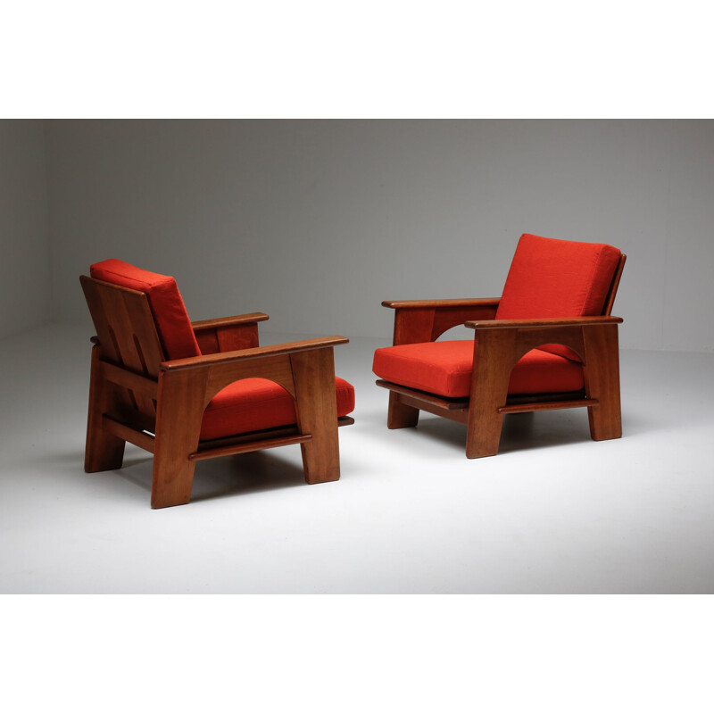 Pair of vintage oak armchairs by Bas Van Pelt