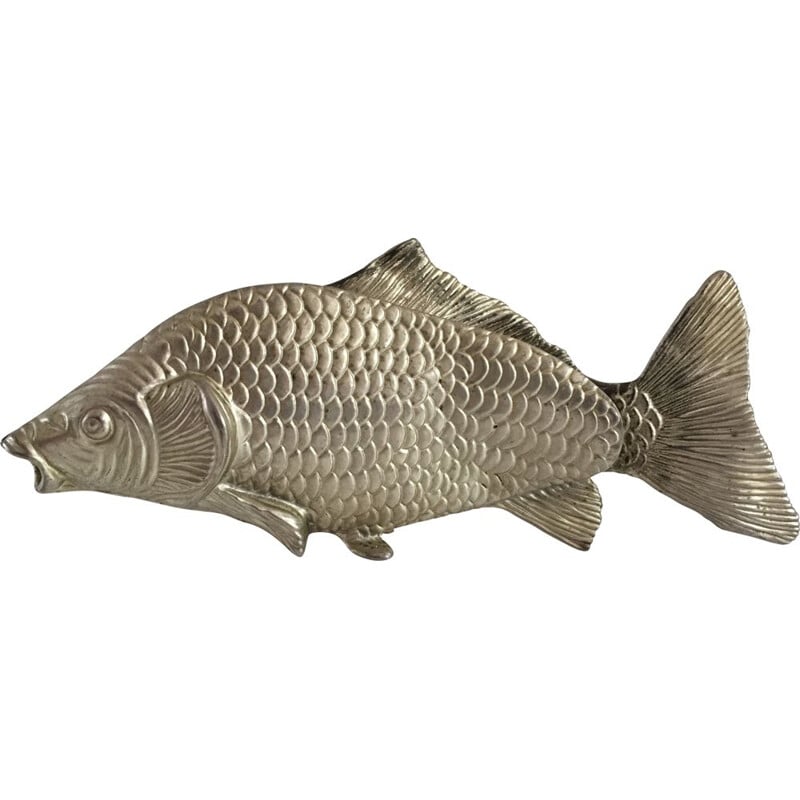 Vintage paperweight Poisson in silver plated steel 