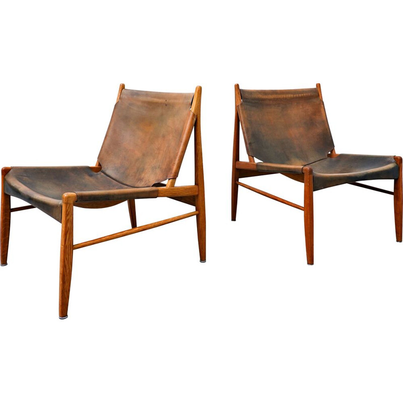 Pair of vintage leather loungers Germany 