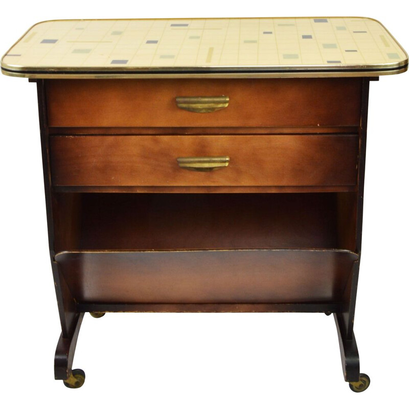 Vintage bedside table on casters 1960