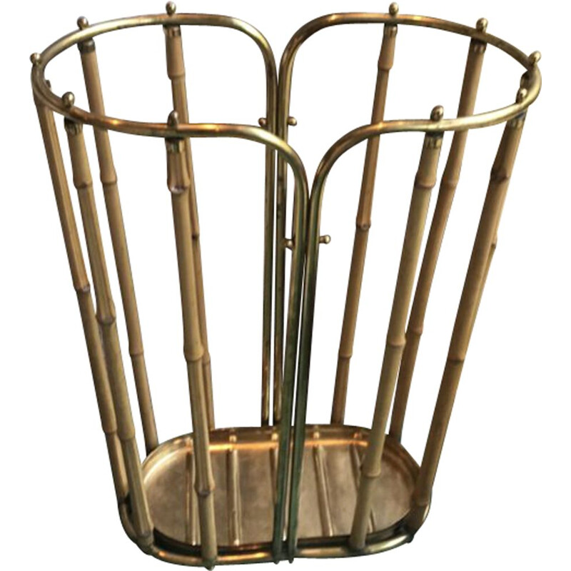 Vintage brass and bamboo umbrella stand, Italy 1950