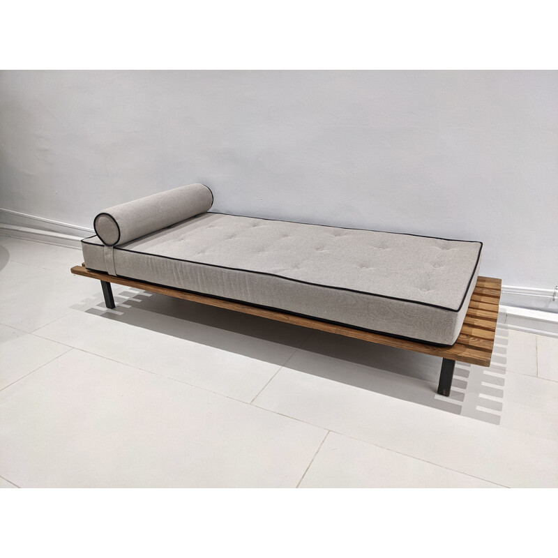 Vintage Cansado bench with mattress and cushion by Charlotte Perriand 1954s
