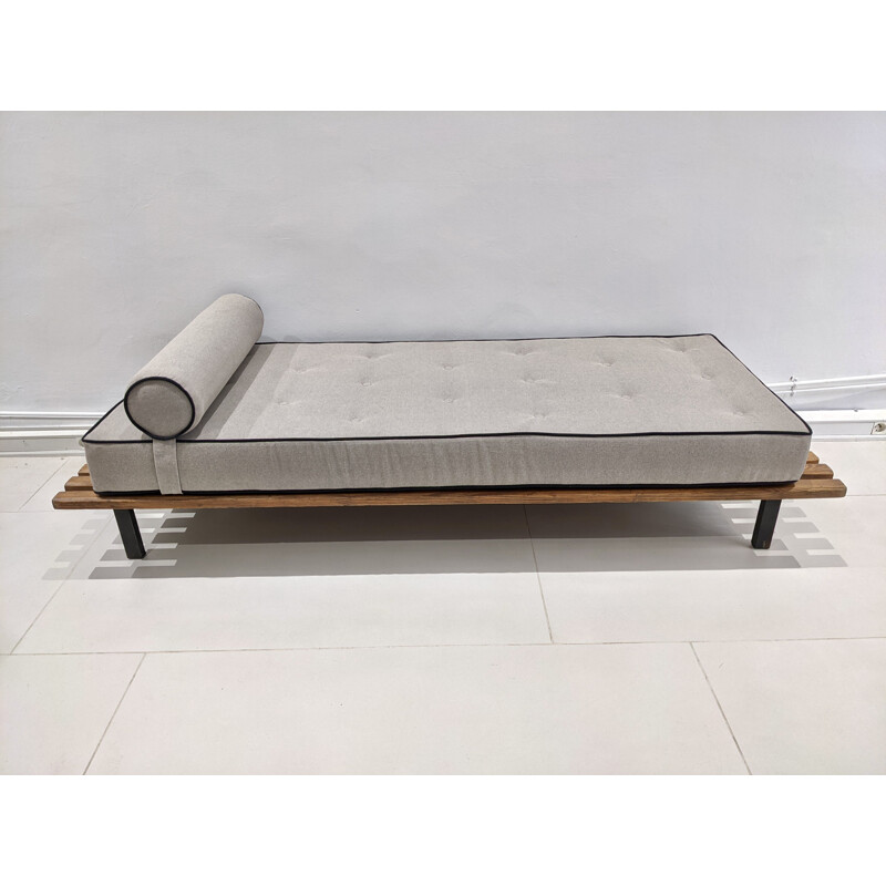 Vintage Cansado bench with mattress and cushion by Charlotte Perriand 1954s