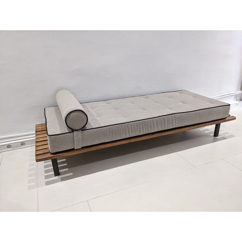 Vintage Cansado bench with mattress and cushion by Charlotte Perriand 1954s