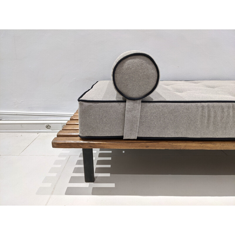 Vintage Cansado bench with mattress and cushion by Charlotte Perriand 1954s