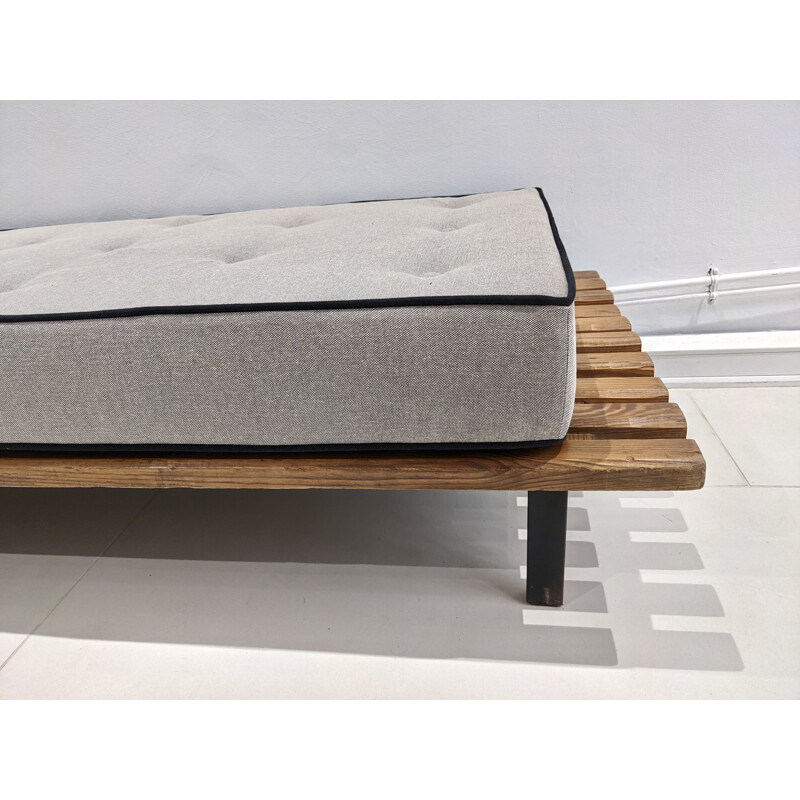 Vintage Cansado bench with mattress and cushion by Charlotte Perriand 1954s