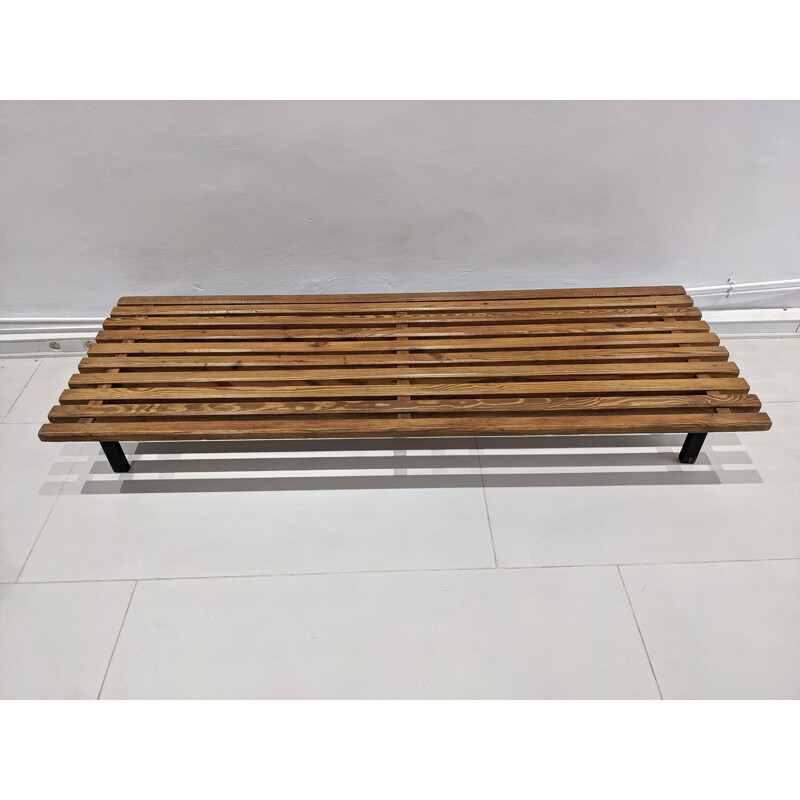 Vintage Cansado bench with mattress and cushion by Charlotte Perriand 1954s