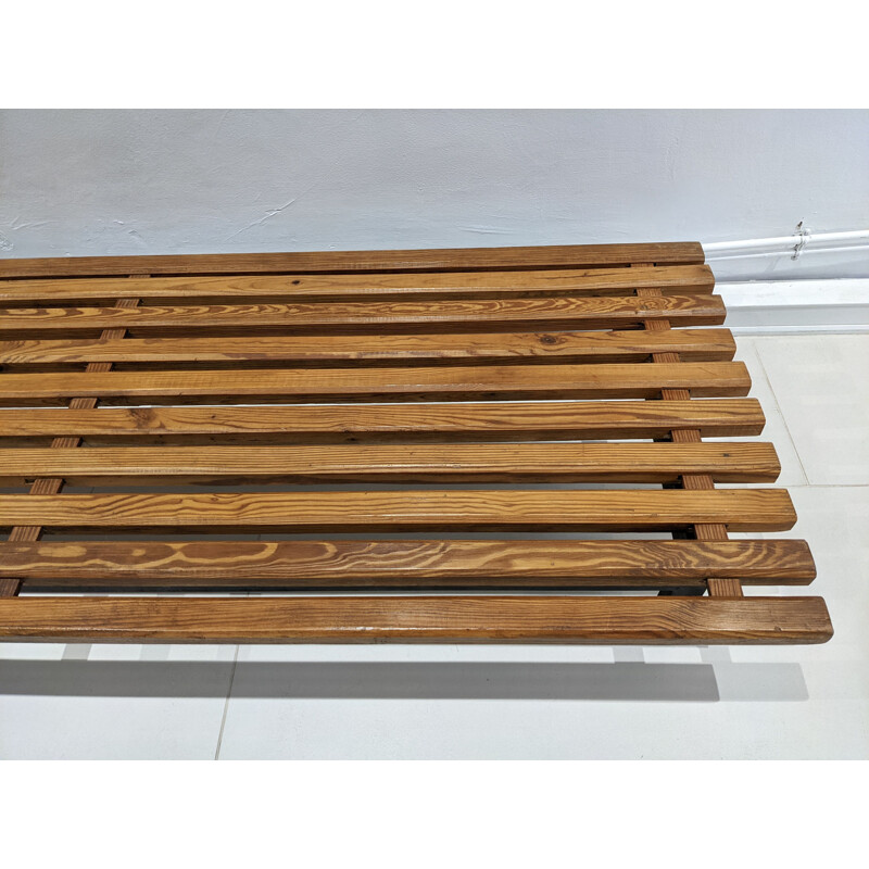 Vintage Cansado bench with mattress and cushion by Charlotte Perriand 1954s