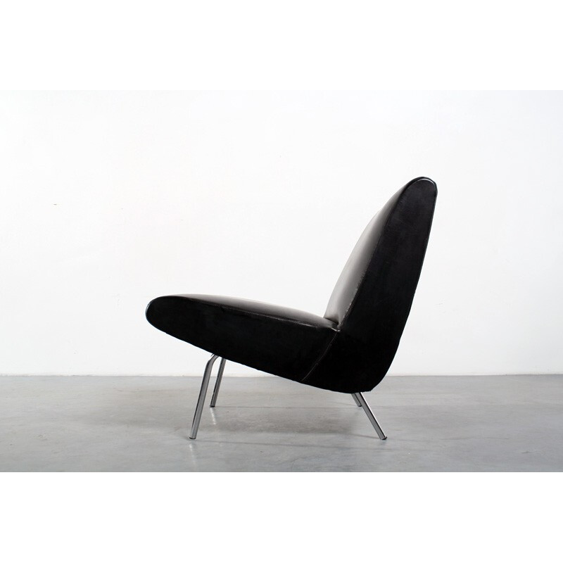 Sillón vintage de cuero artificial negro - 1960