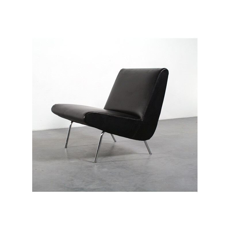 Mid-Century armchair in black leatherette - 1960s