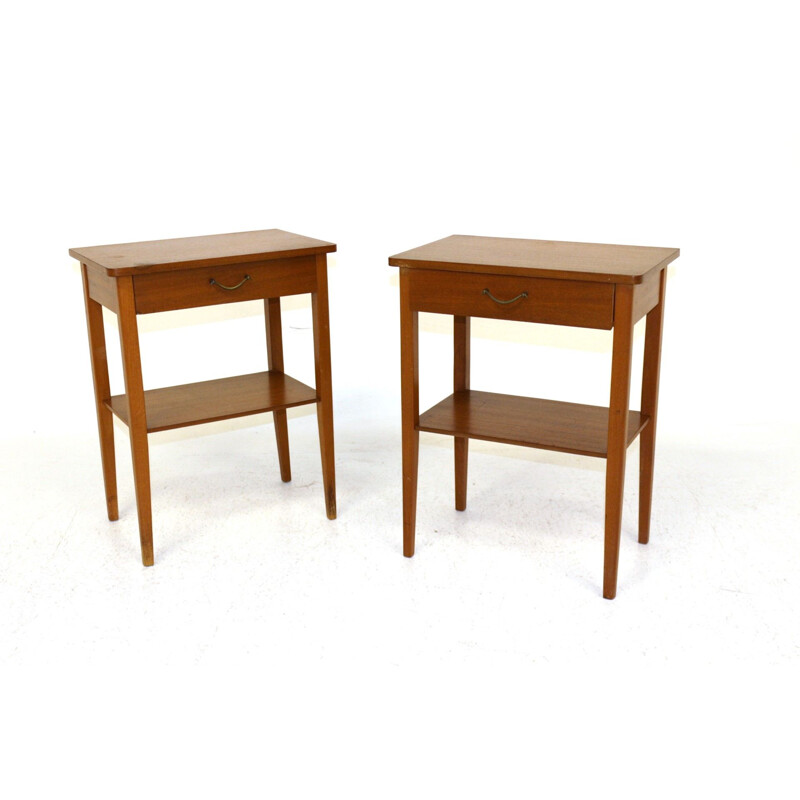 Pair of vintage bedside tables Swedish mahogany  1950s