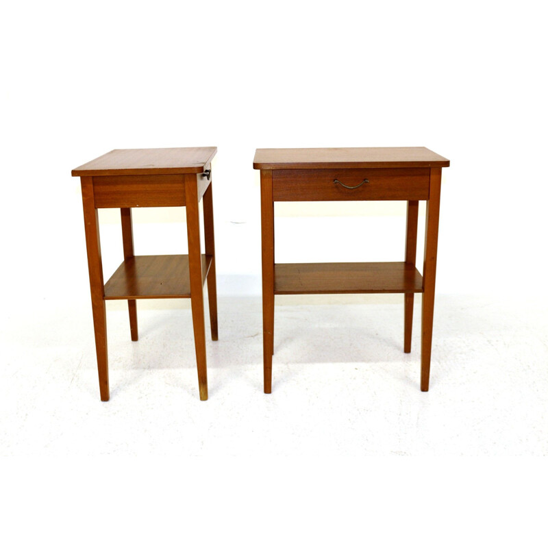 Pair of vintage bedside tables Swedish mahogany  1950s