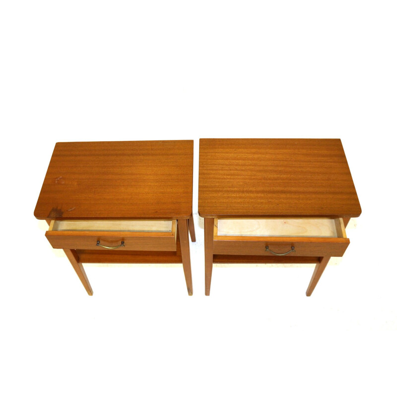 Pair of vintage bedside tables Swedish mahogany  1950s