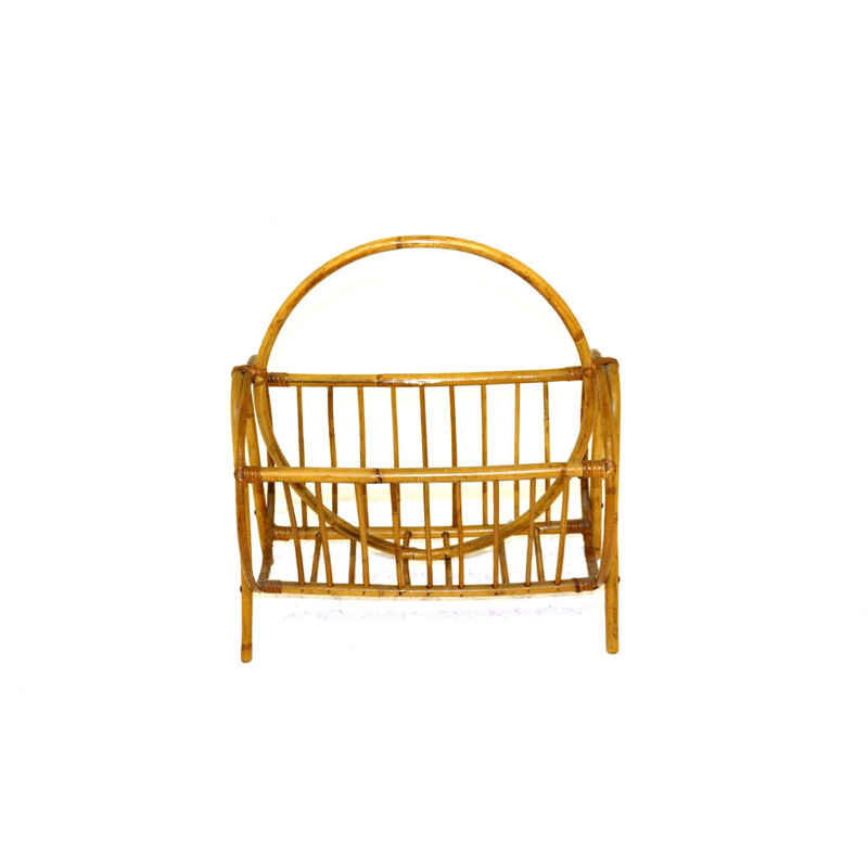 Vintage rattan magazine rack, Sweden 1950