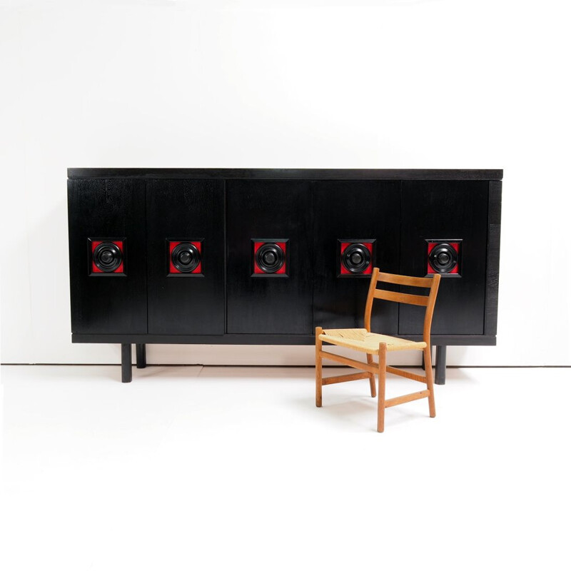 Vintage black XXL highboard, brutalist, Belgium 1960