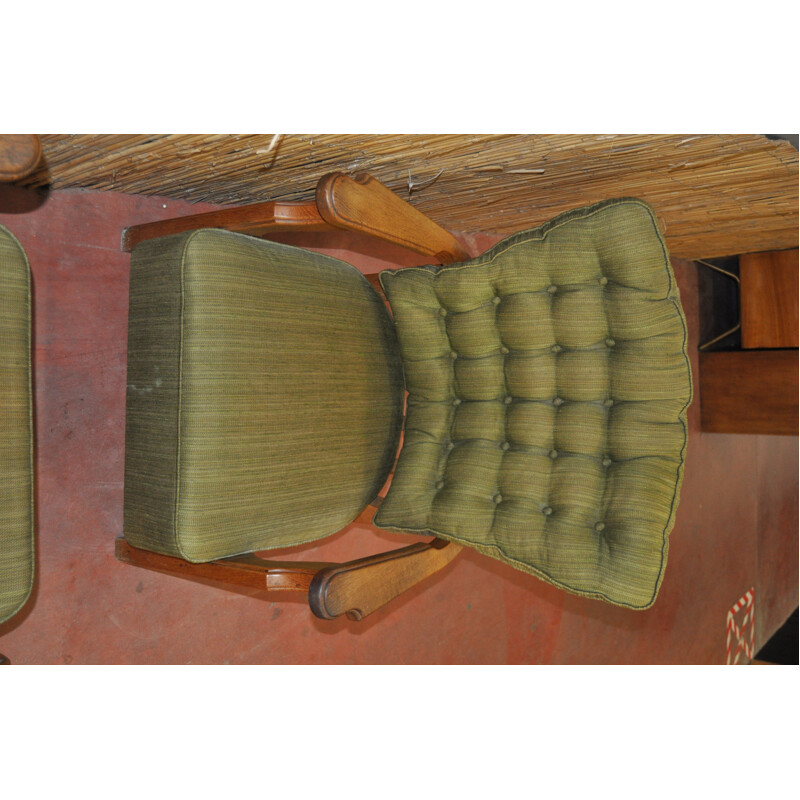 Circa pair of green armchair in oak, GUILLERME & CHAMBRON - 1950s