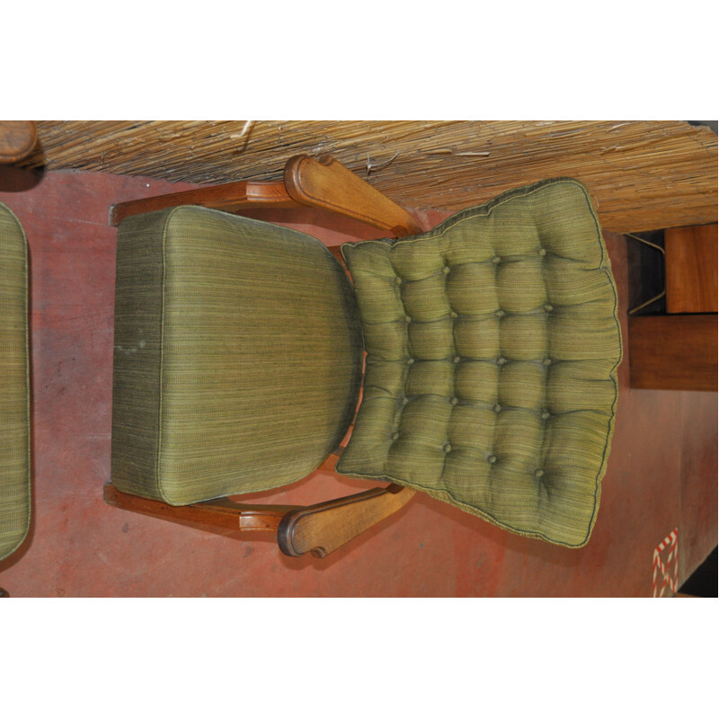 Paire de fauteuils circa vert  en chêne, GUILLERME & CHAMBRON - 1950