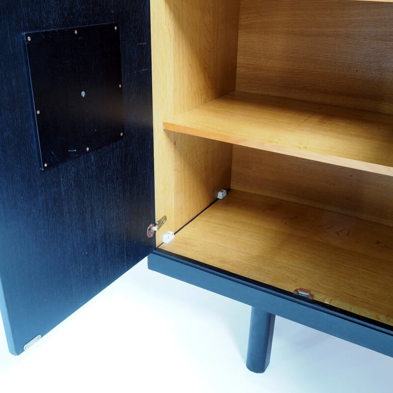 Vintage black XXL highboard, brutalist, Belgium 1960