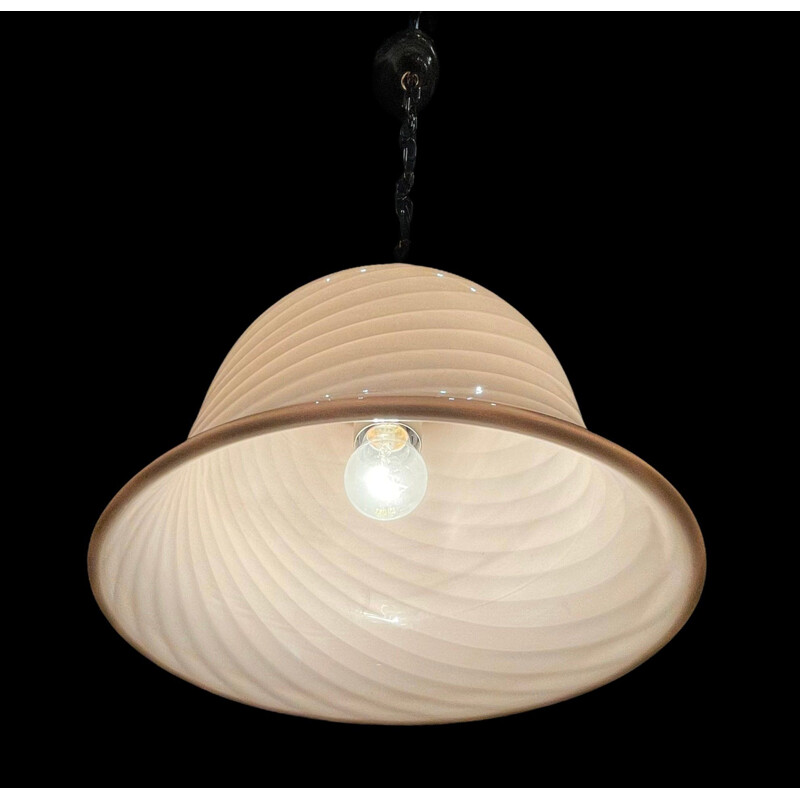 Vintage pink Murano glass suspension with light swirl by Venini