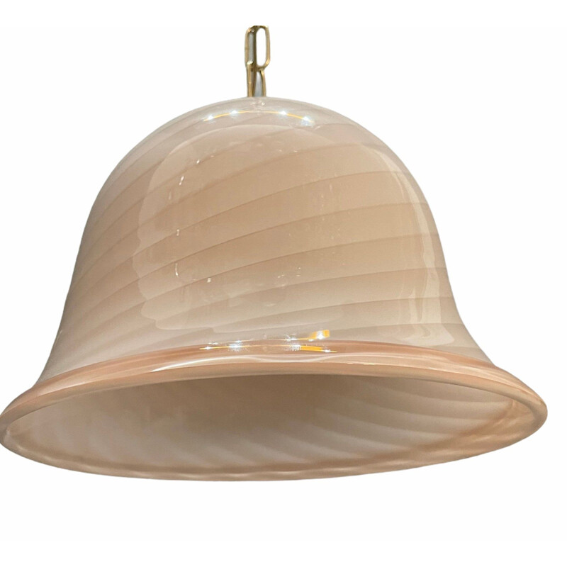 Vintage pink Murano glass suspension with light swirl by Venini